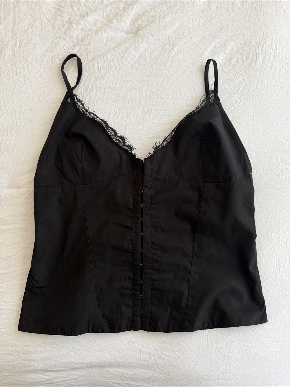 Zara Black Lace-Trim Hook-Front Cami